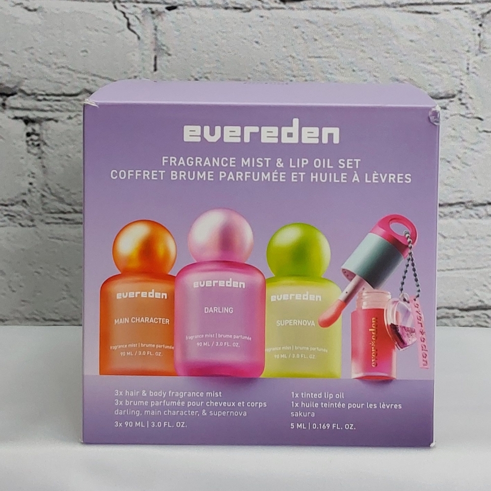 EVEREDEN FRAGRANCE 4-PIECE GIFT SET HAIR & BODY MIST, TINTED LIP OIL, VEGAN - Picture 2 of 16